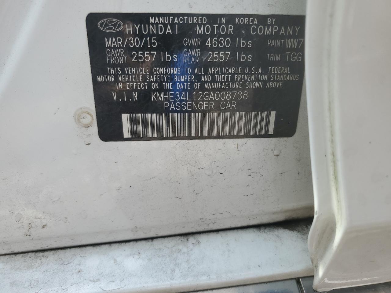 KMHE34L12GA008738 2016 Hyundai Sonata Hybrid