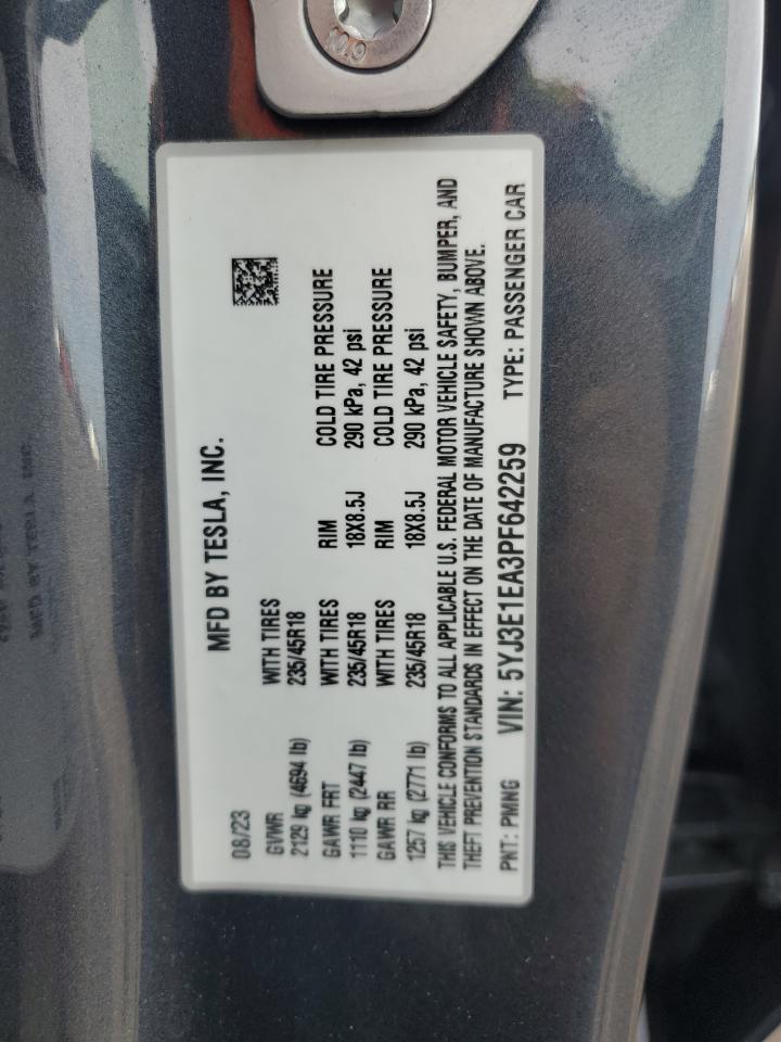 5YJ3E1EA3PF642259 2023 Tesla Model 3