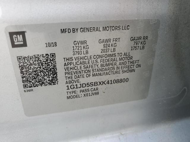 1G1JD5SBXK4108800 2019 Chevrolet Sonic Lt