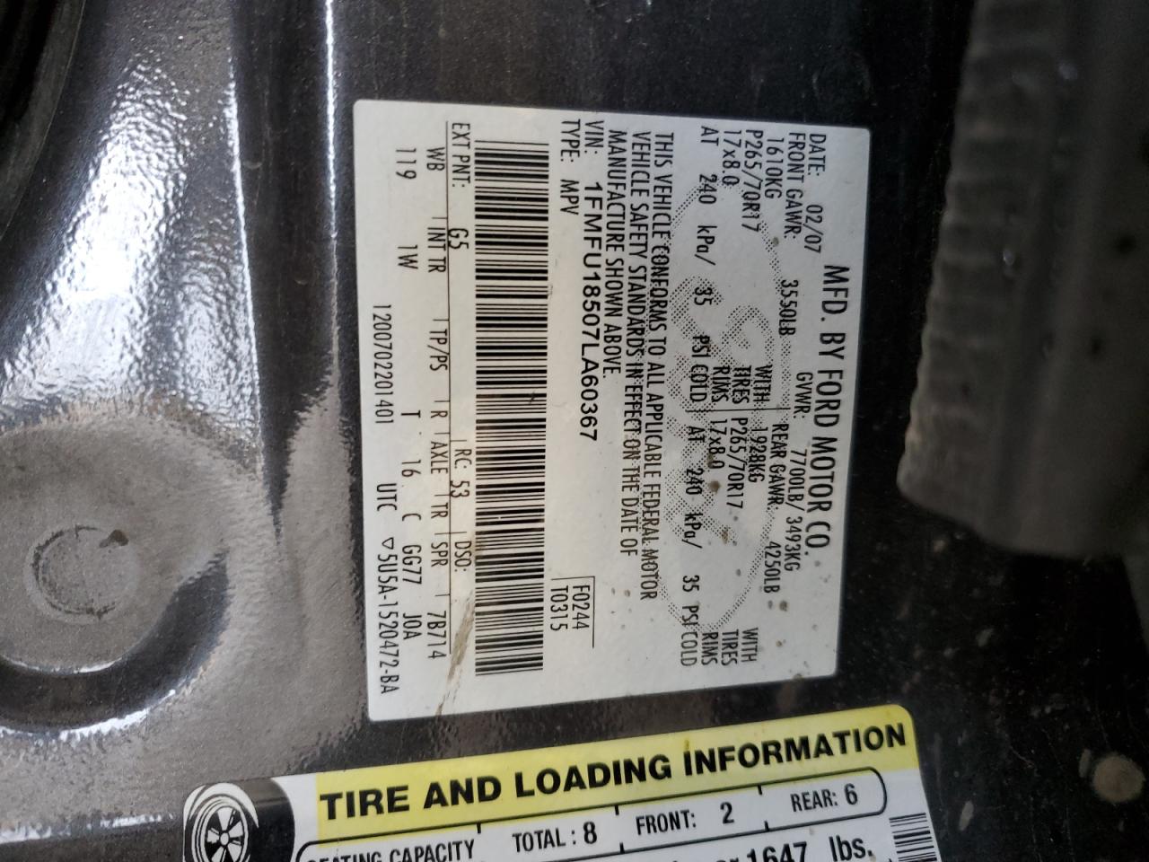 1FMFU18507LA60367 2007 Ford Expedition Eddie Bauer