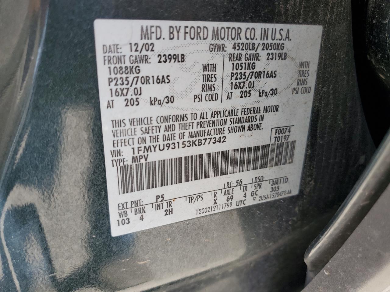 1FMYU93153KB77342 2003 Ford Escape Xlt