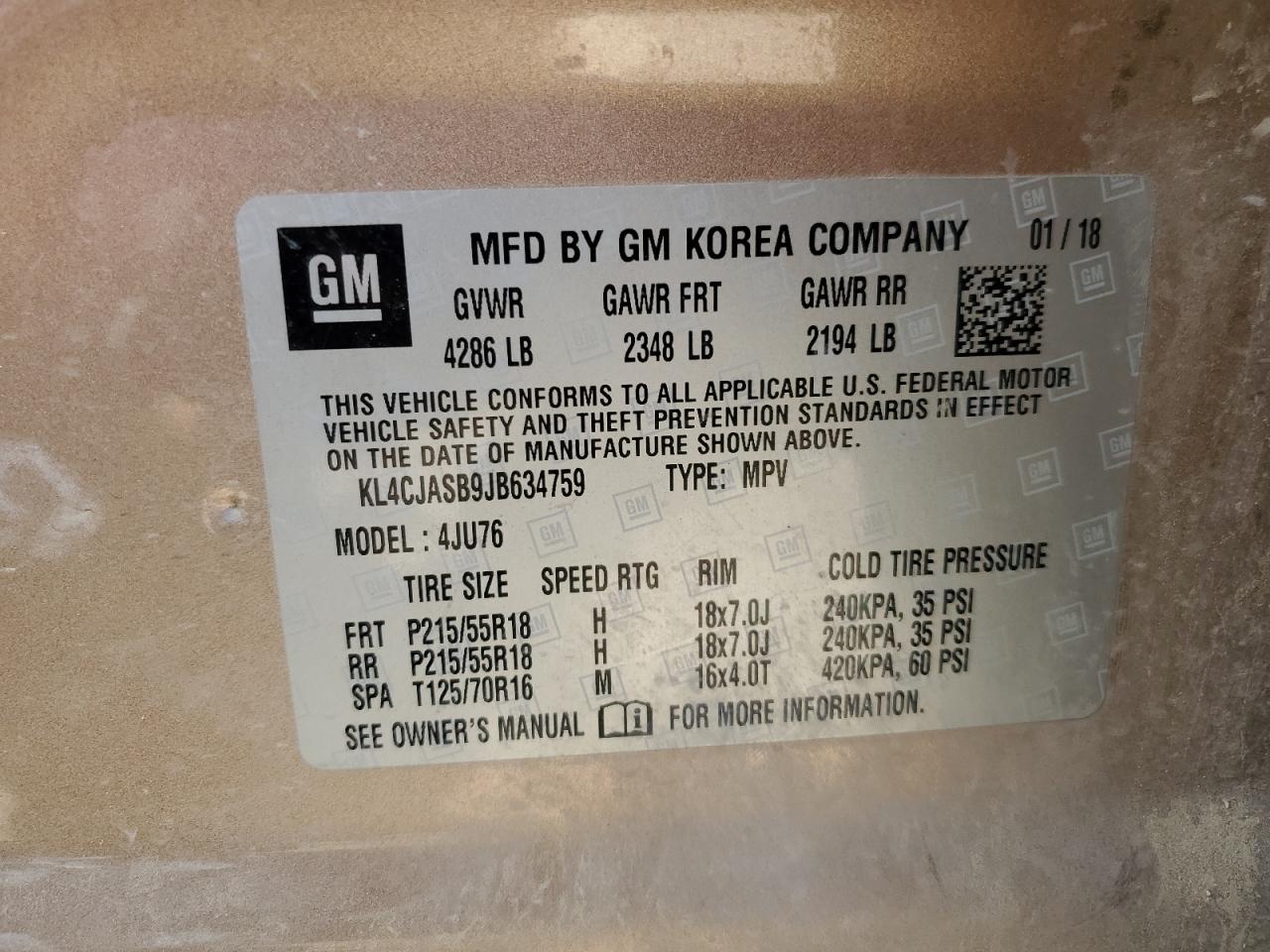 KL4CJASB9JB634759 2018 Buick Encore Preferred