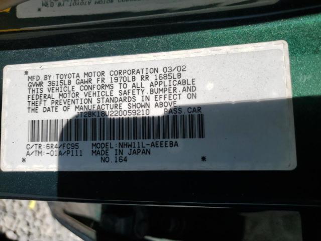 2002 Toyota Prius VIN: JT2BK18U220059210 Lot: 62497064