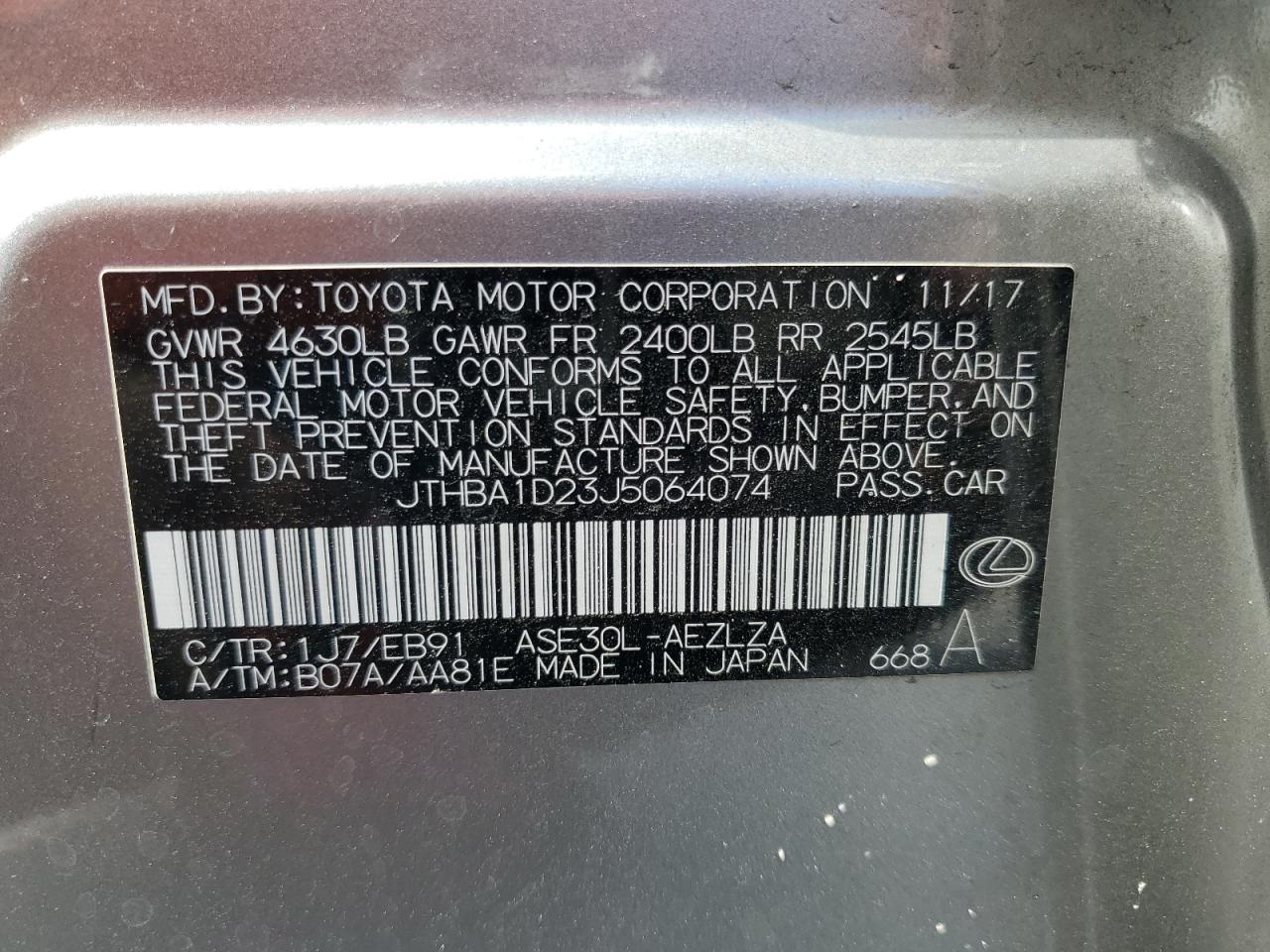 JTHBA1D23J5064074 2018 Lexus Is 300