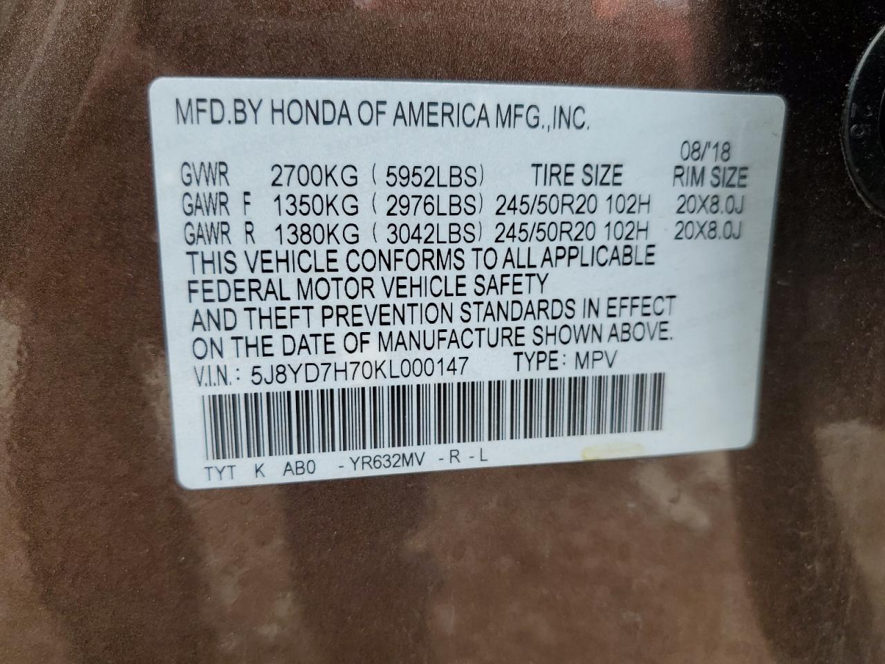 5J8YD7H70KL000147 2019 Acura Mdx Sport Hybrid Advance