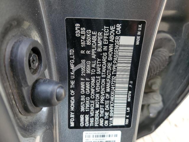 2019 HONDA CIVIC - SHHFK7H6XKU417232