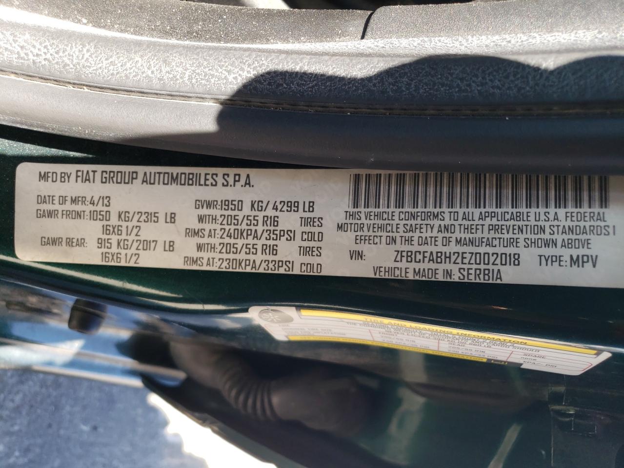 ZFBCFABH2EZ002018 2014 Fiat 500L Easy