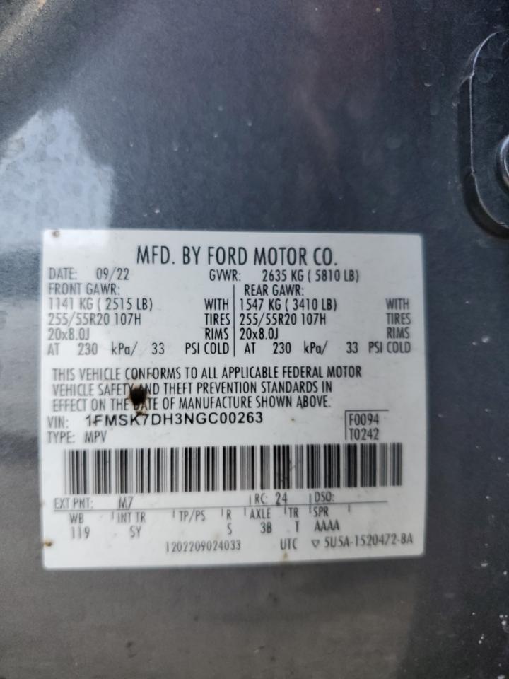 1FMSK7DH3NGC00263 2022 Ford Explorer Xlt