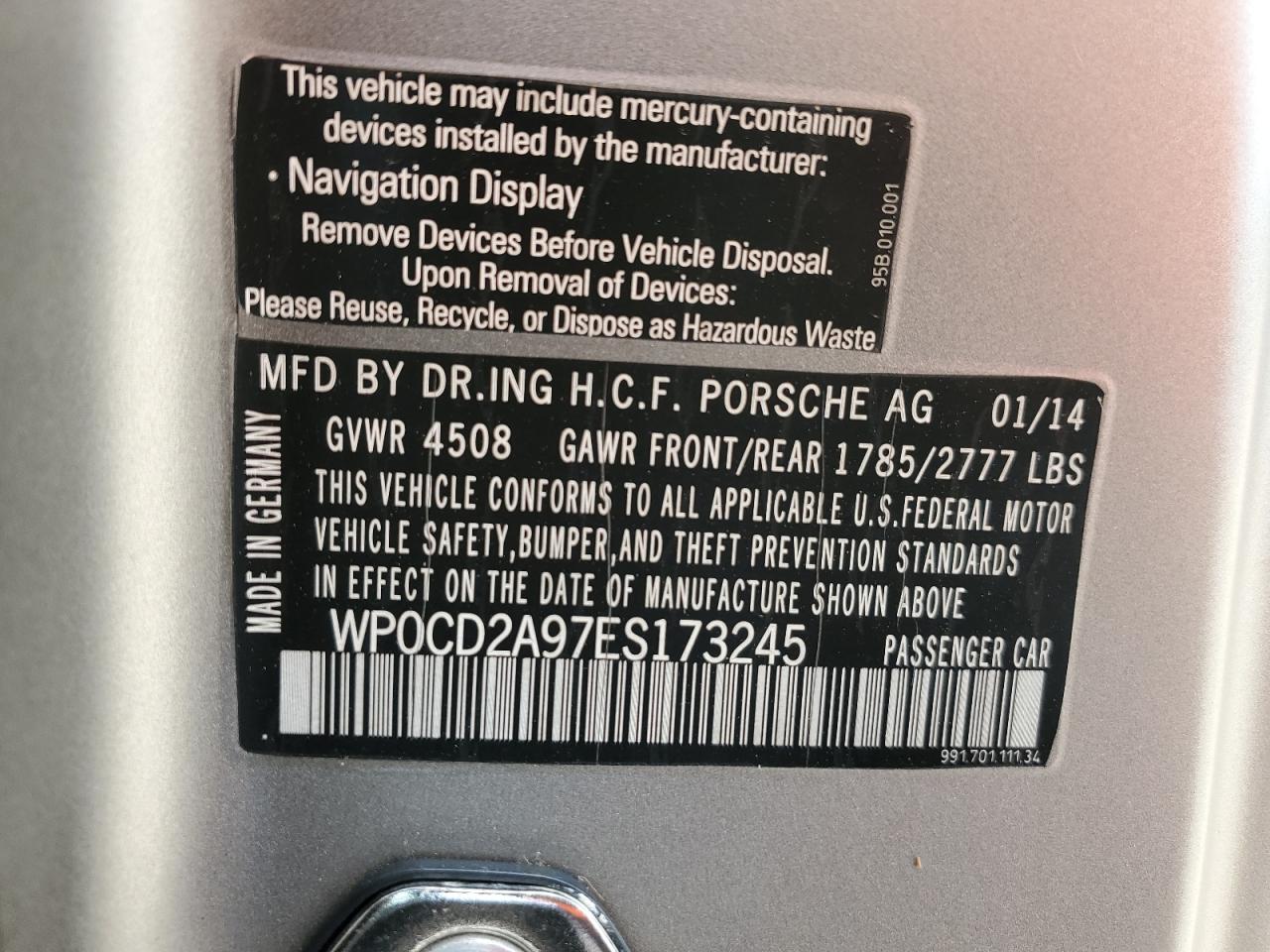 WP0CD2A97ES173245 2014 Porsche 911 Turbo Cabriolet
