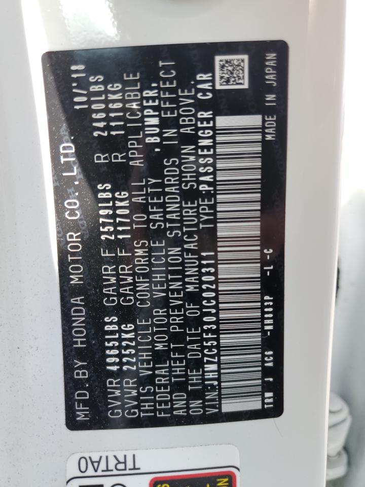 JHMZC5F30JC020311 2018 Honda Clarity Touring