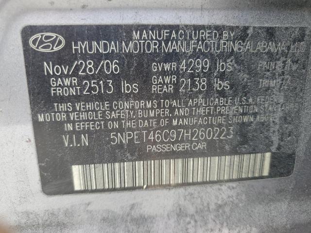 2007 Hyundai Sonata Gls VIN: 5NPET46C97H260223 Lot: 62700314