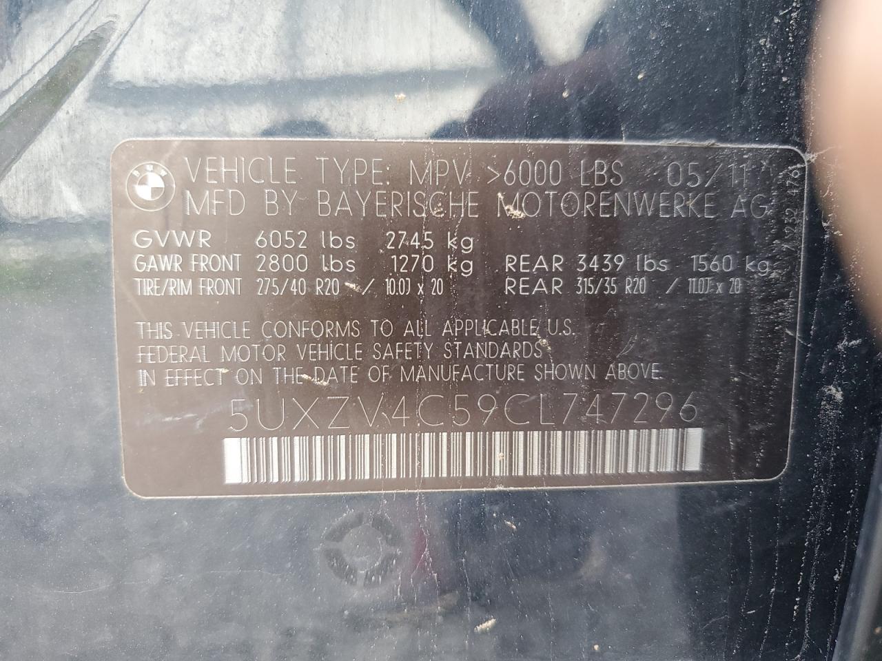 5UXZV4C59CL747296 2012 BMW X5 xDrive35I