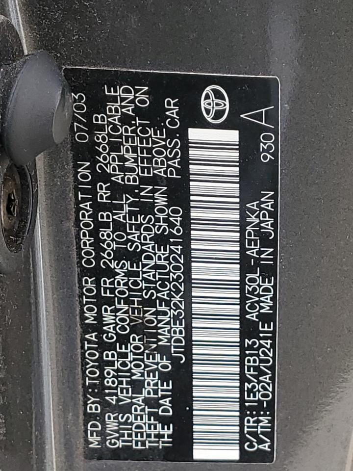 JTDBE32K230241640 2003 Toyota Camry Le