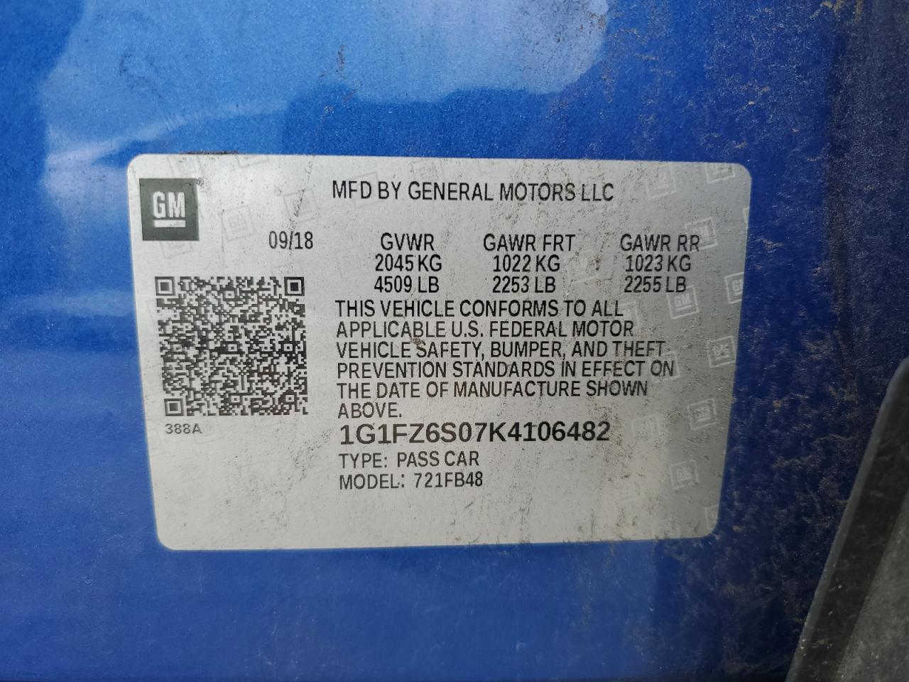 1G1FZ6S07K4106482 2019 Chevrolet Bolt Ev Premier