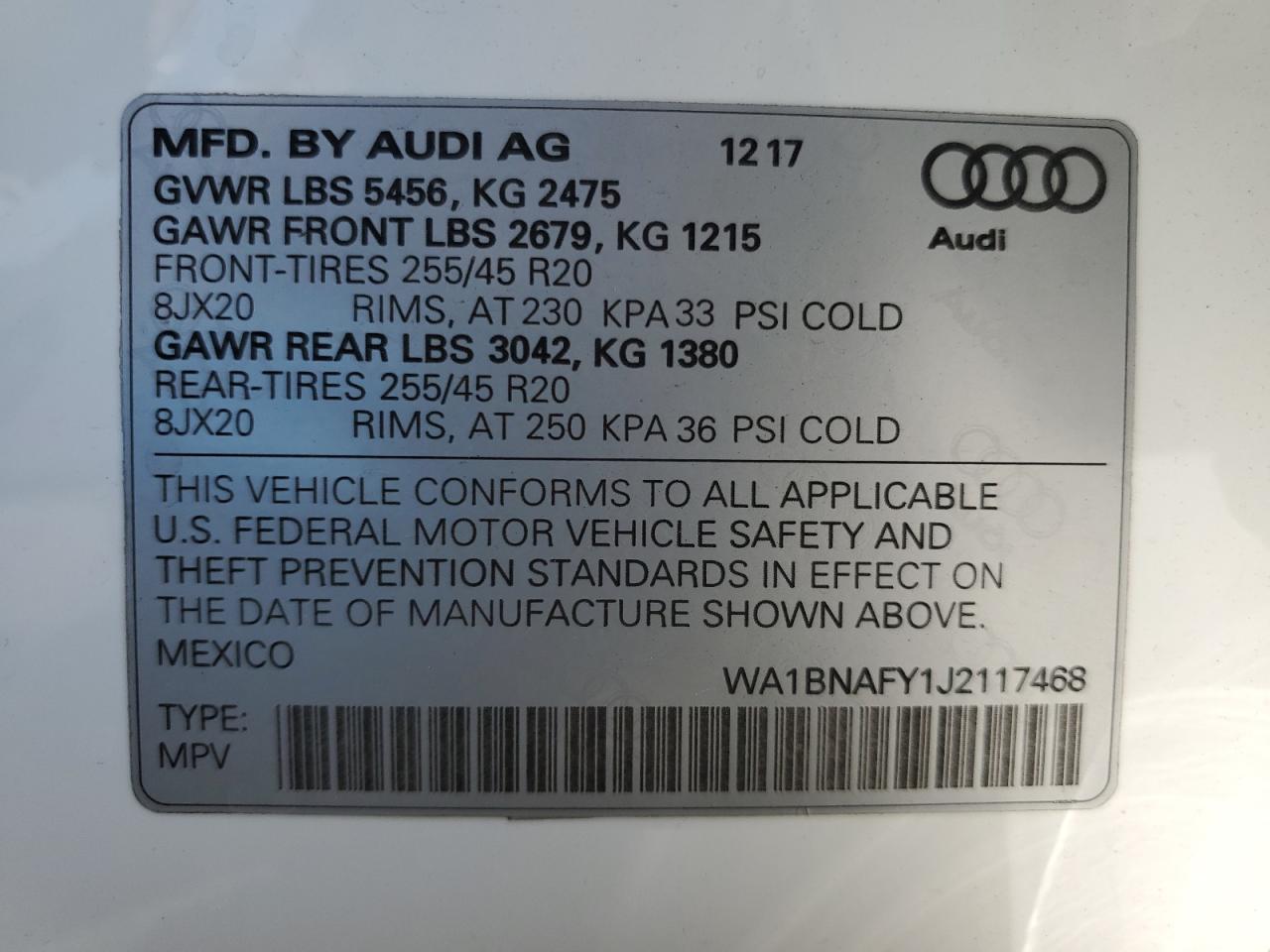 WA1BNAFY1J2117468 2018 Audi Q5 Premium Plus