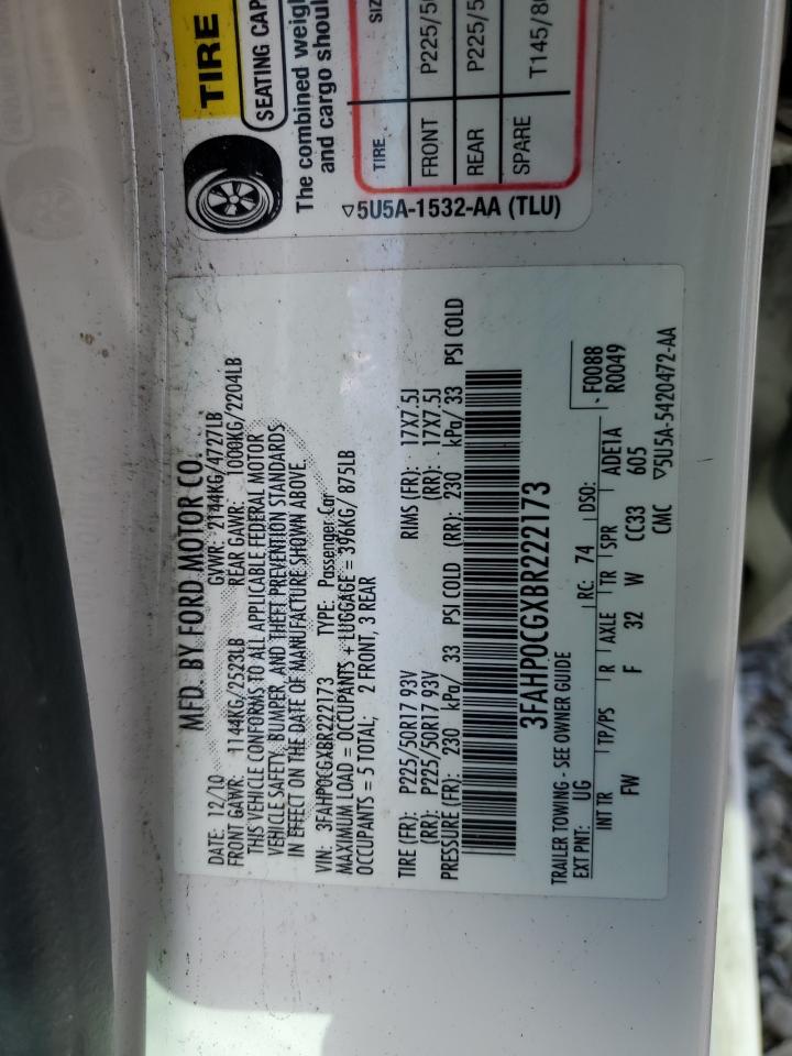 3FAHP0CGXBR222173 2011 Ford Fusion Sel