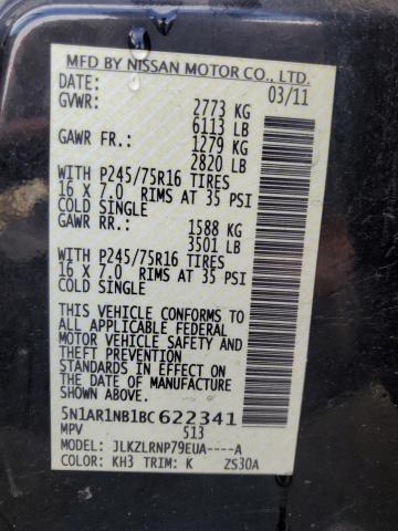 2011 Nissan Pathfinder S VIN: 5N1AR1NB1BC622341 Lot: 62432134