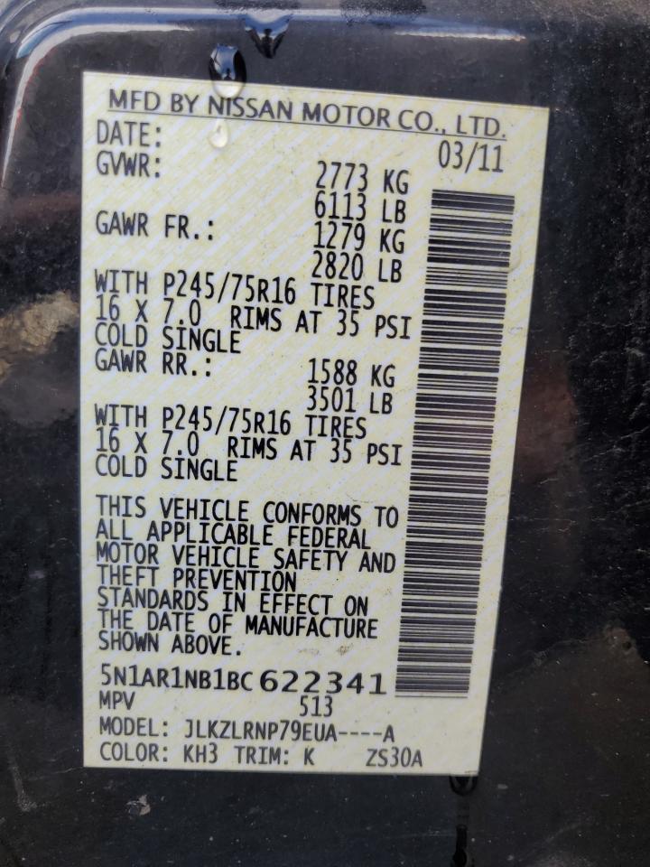 5N1AR1NB1BC622341 2011 Nissan Pathfinder S