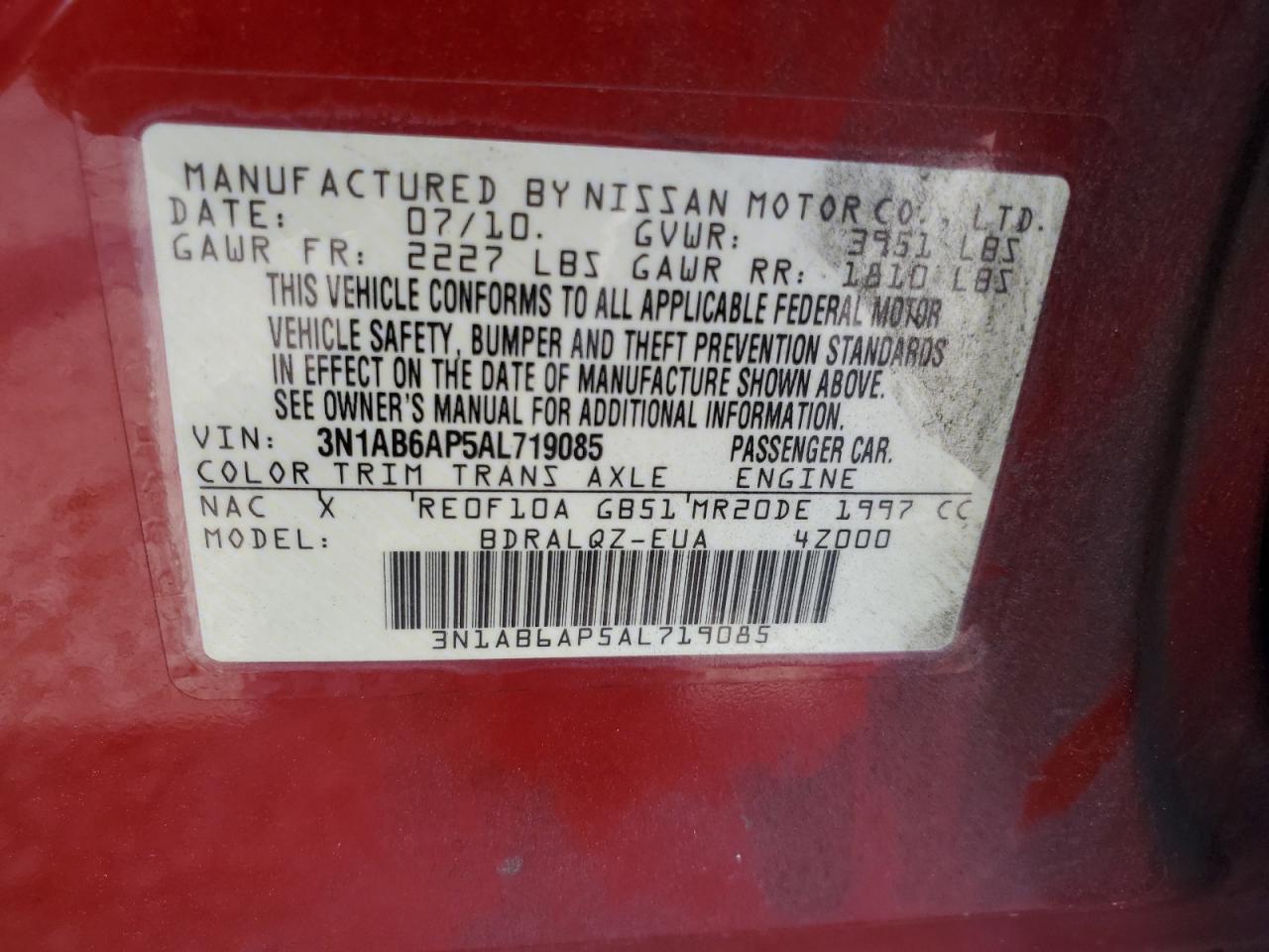 3N1AB6AP5AL719085 2010 Nissan Sentra 2.0