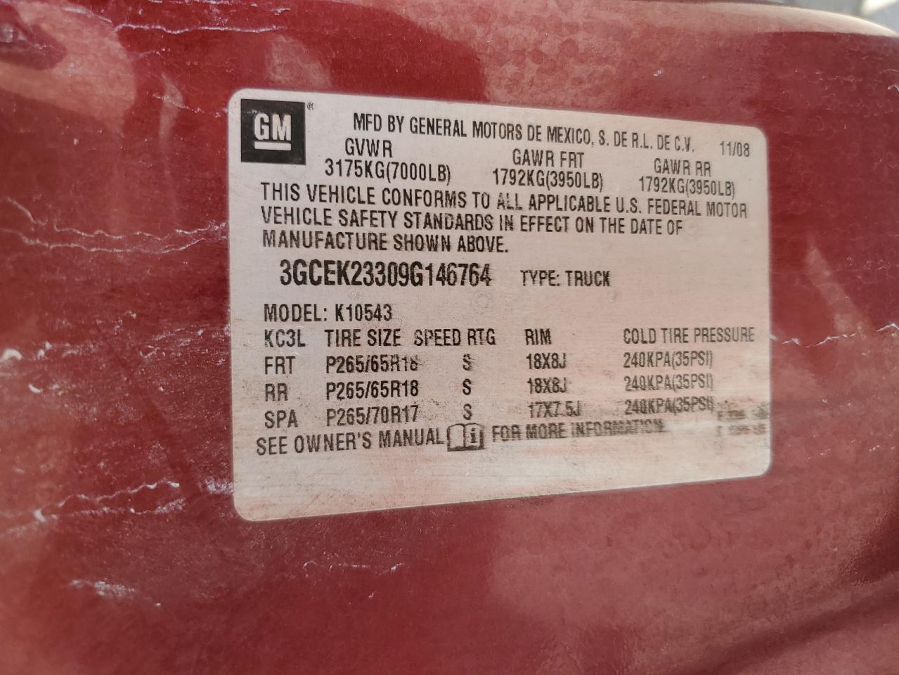 3GCEK23309G146764 2009 Chevrolet Silverado K1500 Lt