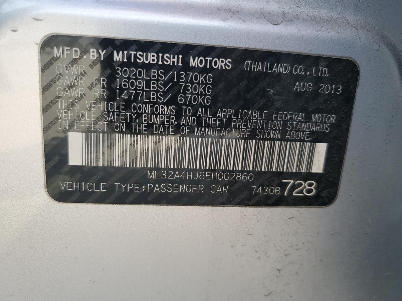 ML32A4HJ6EH002860 2014 Mitsubishi Mirage Es