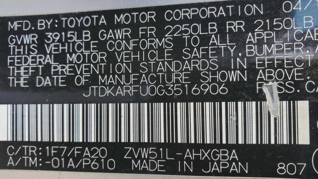 2016 Toyota Prius VIN: JTDKARFU0G3516906 Lot: 61987824
