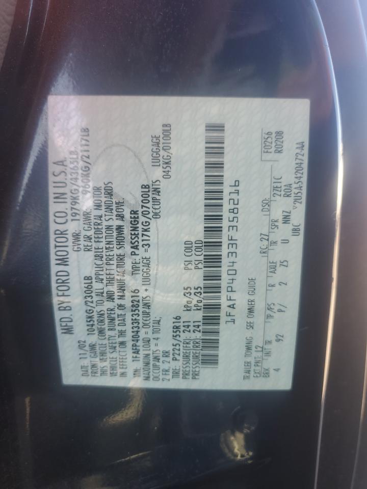 1FAFP40433F358216 2003 Ford Mustang