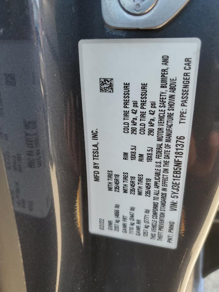 5YJ3E1EB5NF181376 2022 Tesla Model 3