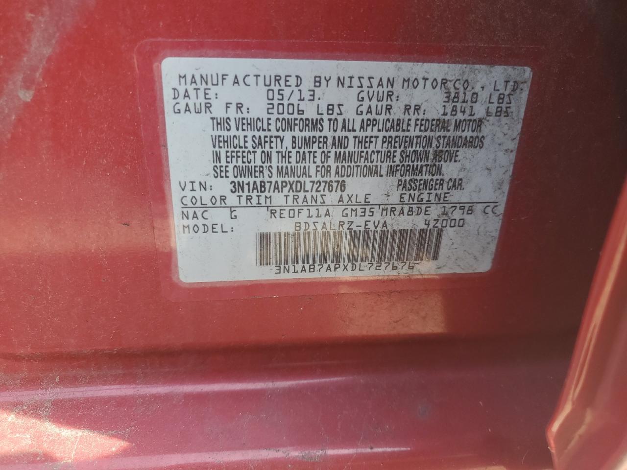 3N1AB7APXDL727676 2013 Nissan Sentra S