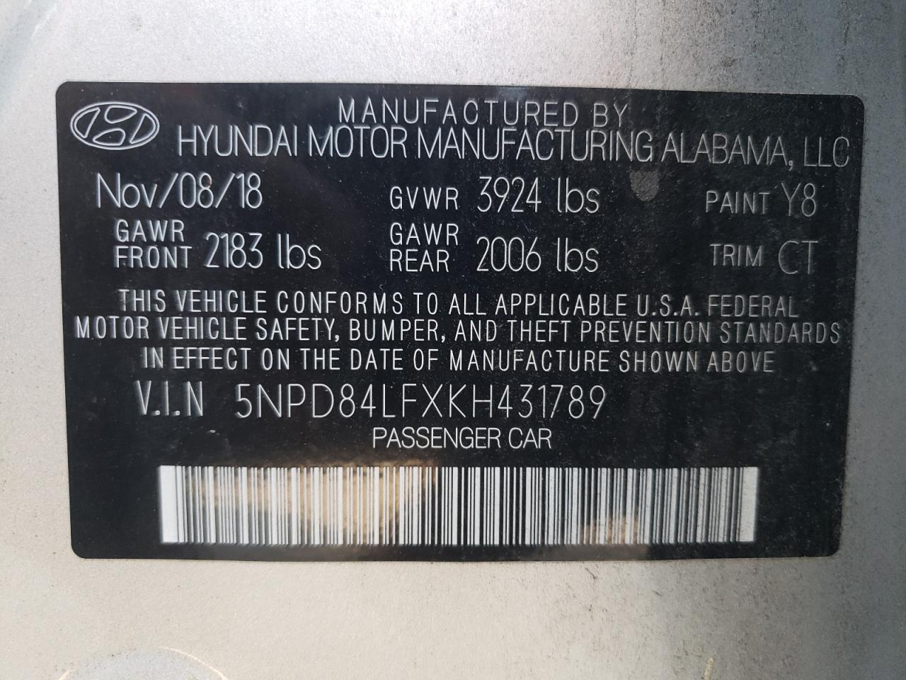 5NPD84LFXKH431789 2019 Hyundai Elantra Sel