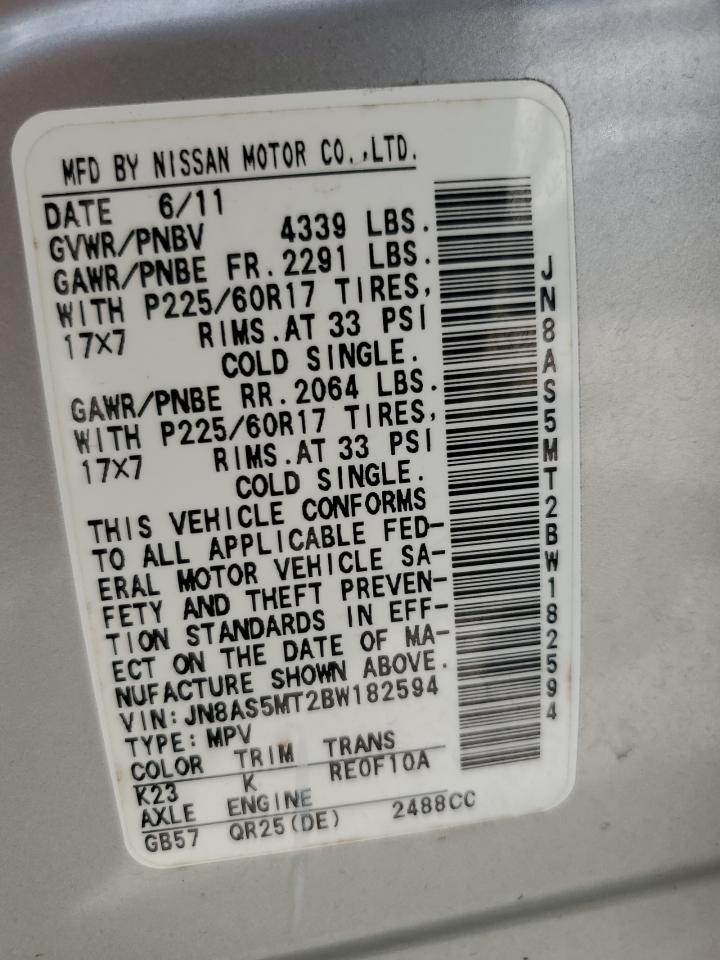 JN8AS5MT2BW182594 2011 Nissan Rogue S