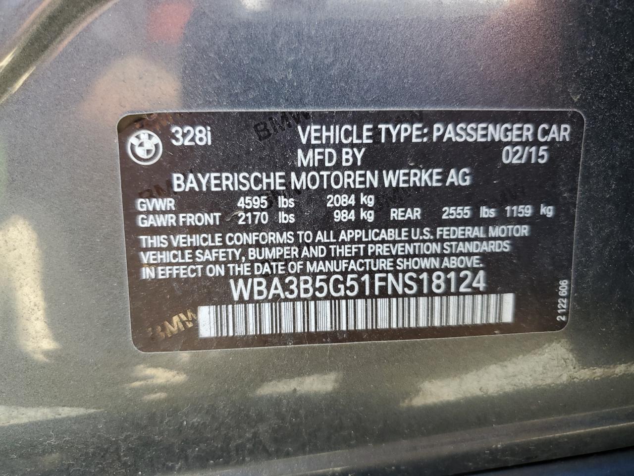 WBA3B5G51FNS18124 2015 BMW 328 Xi Sulev