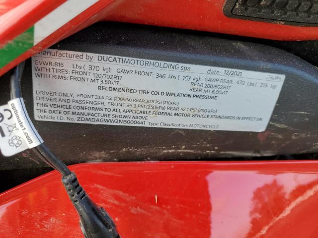 2022 DUCATI PANIGALE V ZDMDAGWW2NB000441