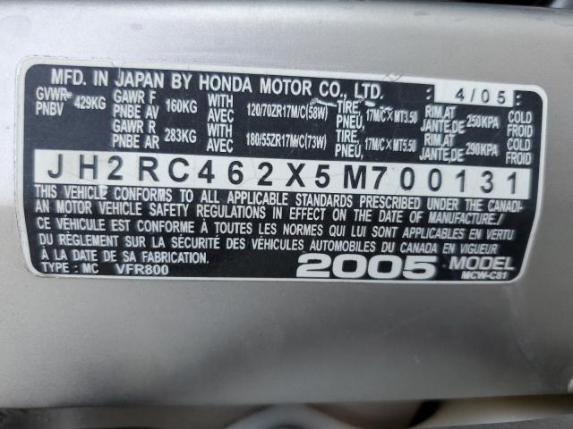 2005 HONDA VFR800 JH2RC462X5M700131