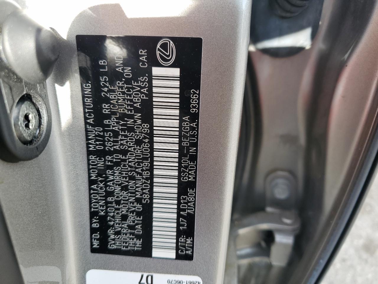 58ADZ1B19LU064798 2020 Lexus Es 350