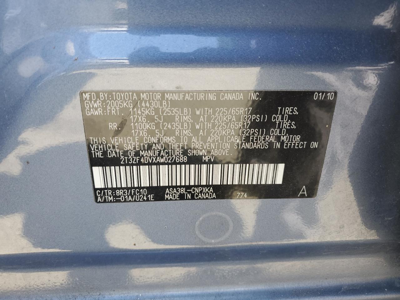 2T3ZF4DVXAW027688 2010 Toyota Rav4