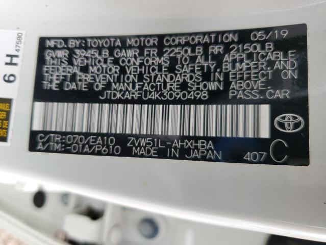 2019 Toyota Prius VIN: JTDKARFU4K3090498 Lot: 62658844