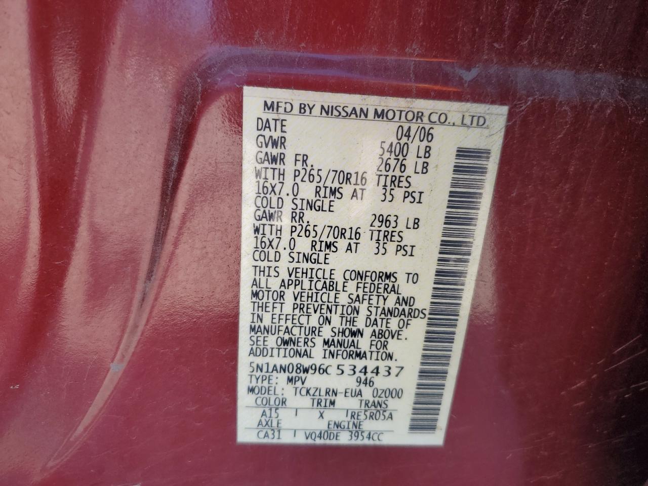 5N1AN08W96C534437 2006 Nissan Xterra Off Road