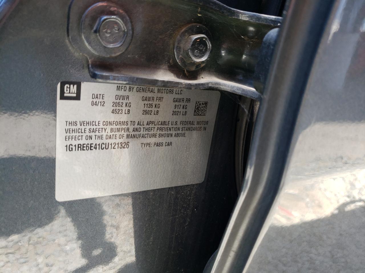 1G1RE6E41CU121326 2012 Chevrolet Volt