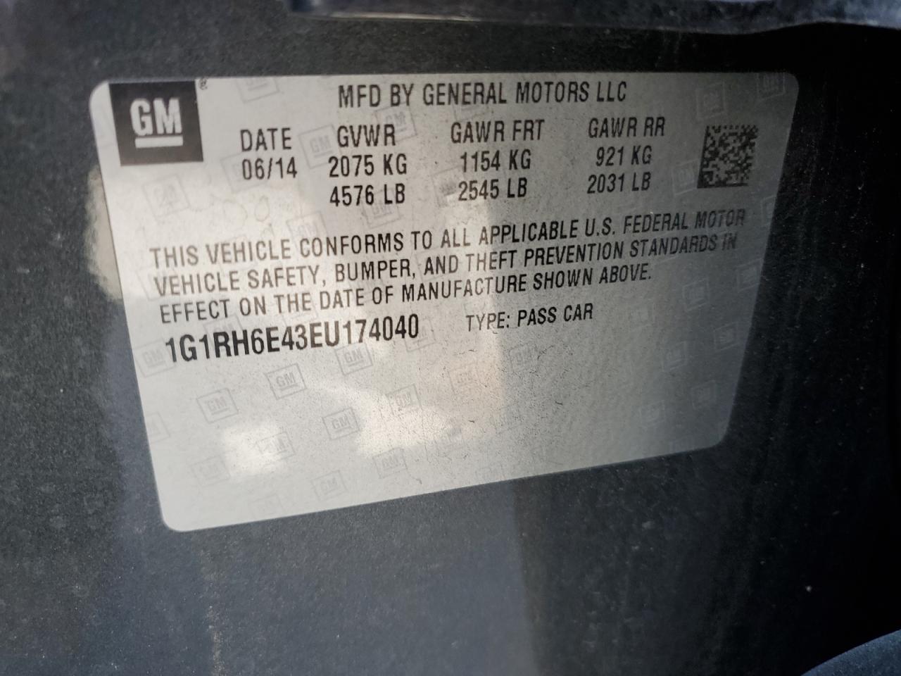 1G1RH6E43EU174040 2014 Chevrolet Volt