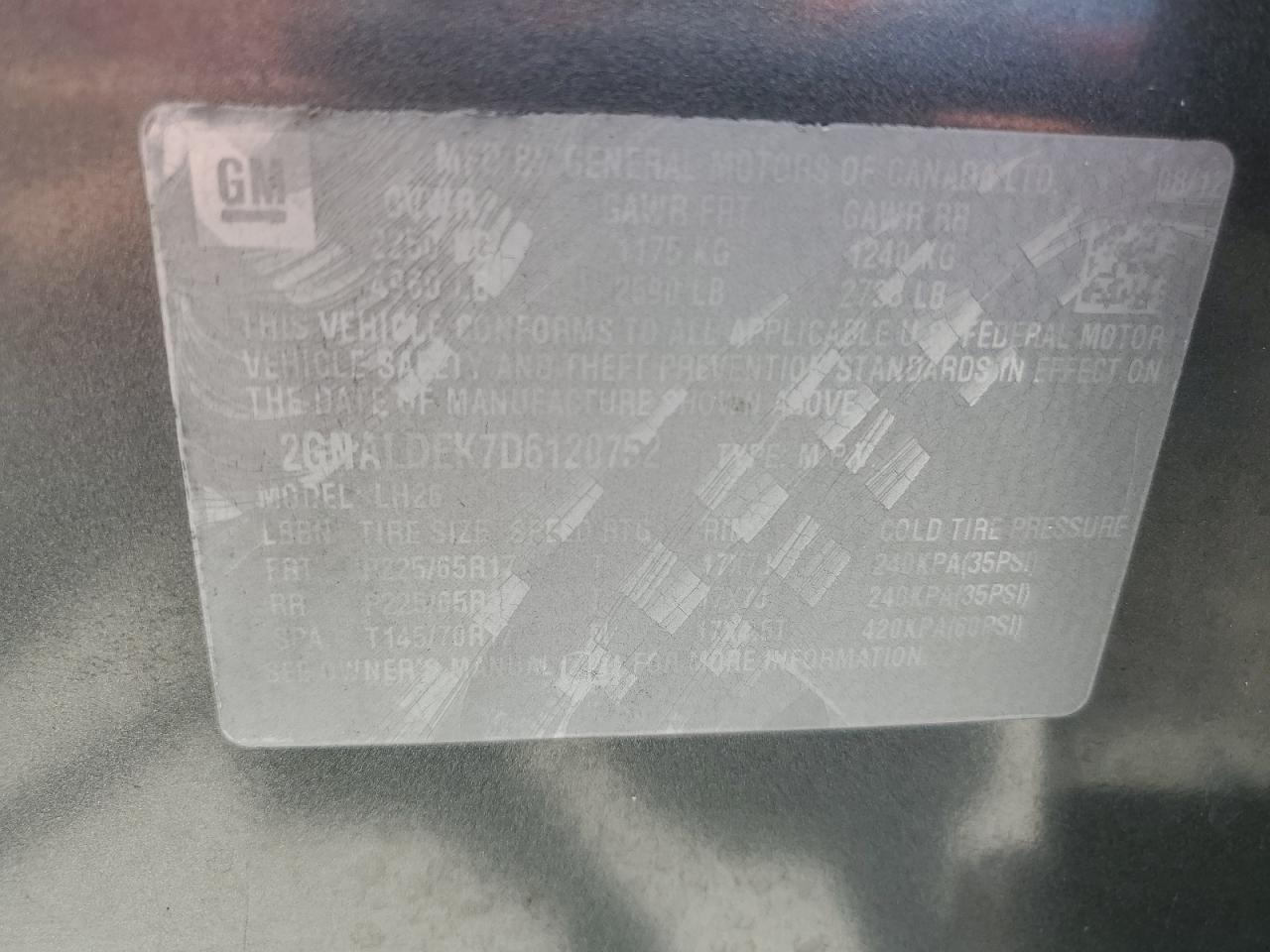 2GNALDEK7D6120752 2013 Chevrolet Equinox Lt