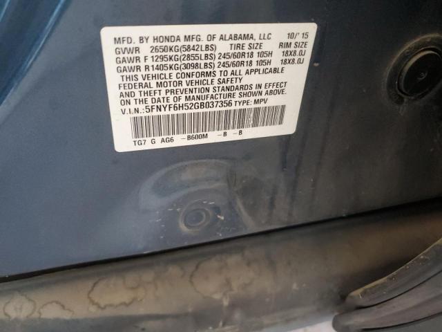 2016 Honda Pilot Exl VIN: 5FNYF6H52GB037356 Lot: 60432334