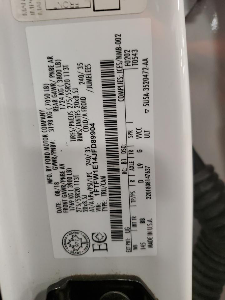 1FTFW1E14JFD89904 2018 Ford F150 Supercrew