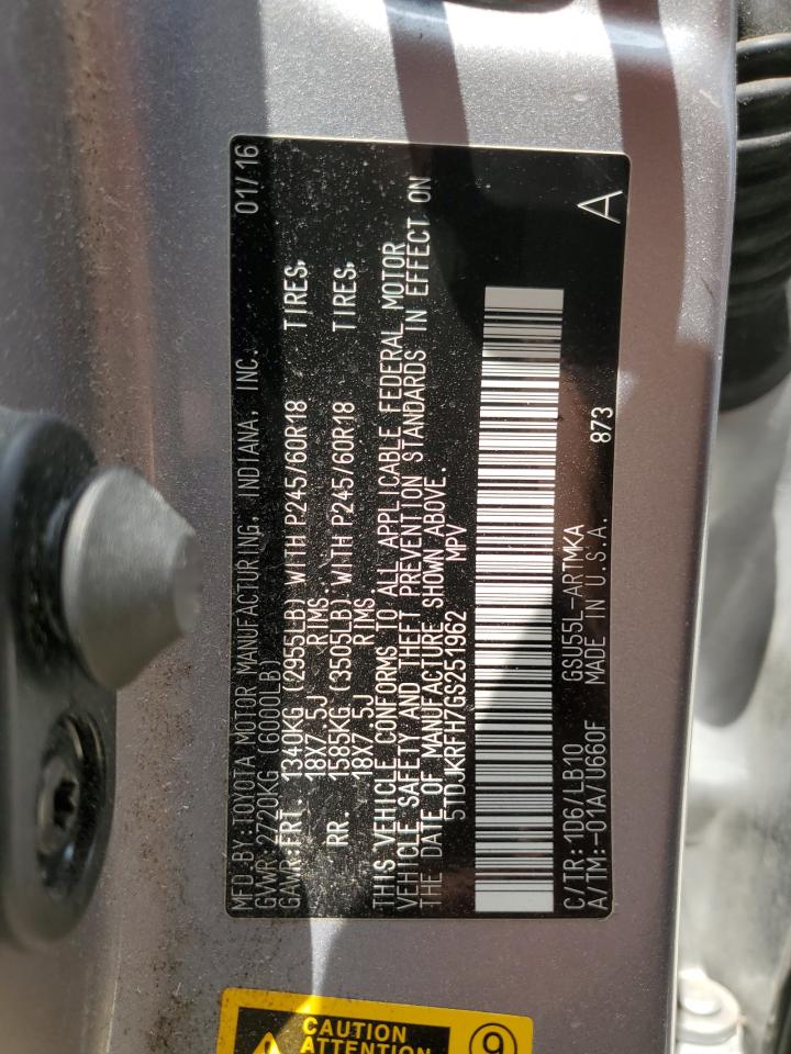 5TDJKRFH7GS251962 2016 Toyota Highlander Xle