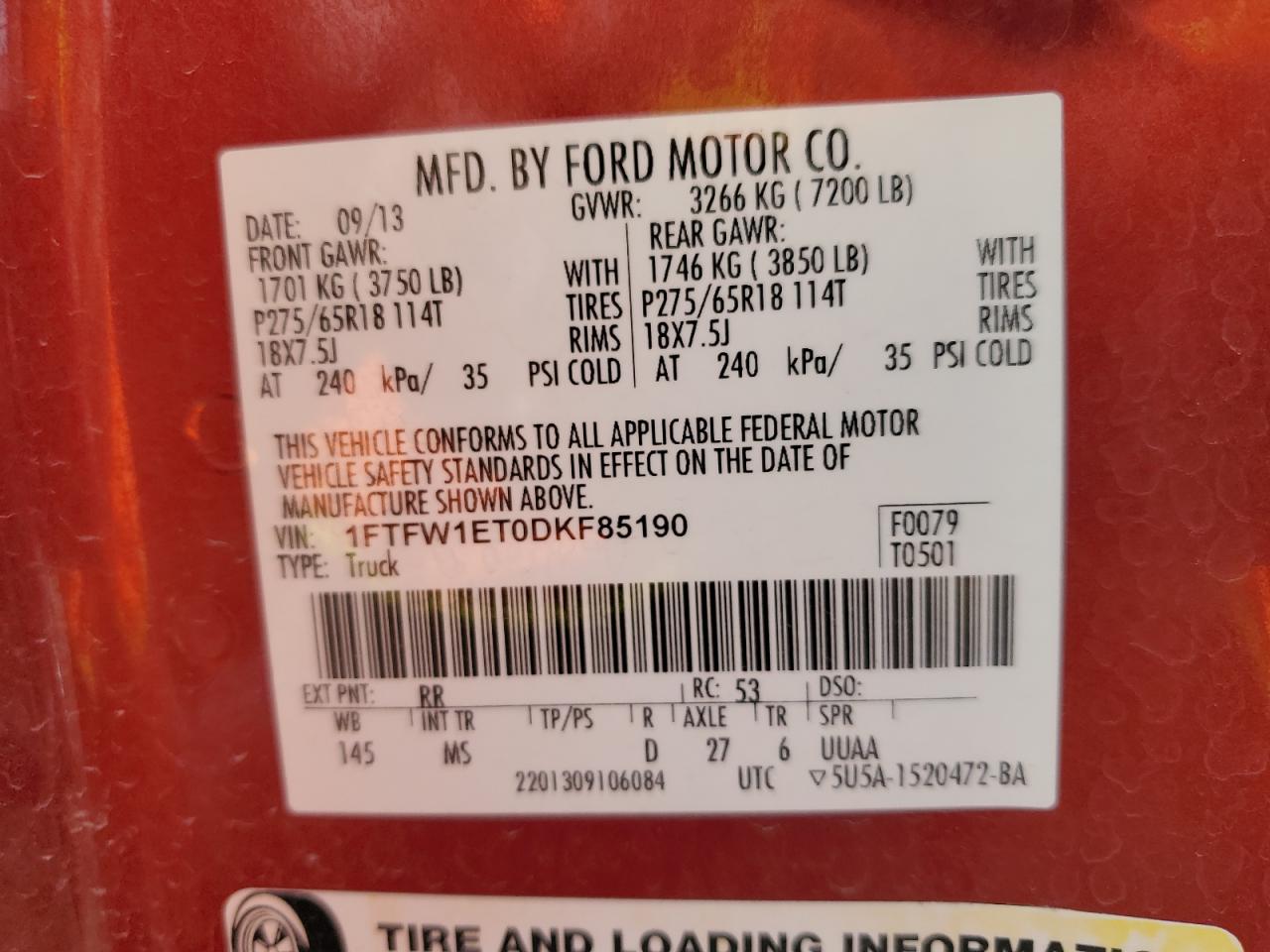 1FTFW1ET0DKF85190 2013 Ford F150 Supercrew