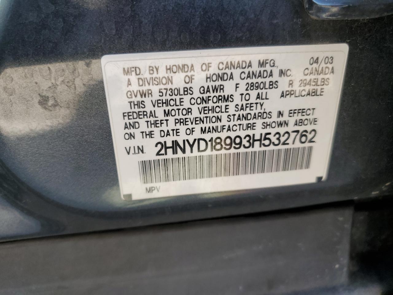2HNYD18993H532762 2003 Acura Mdx Touring