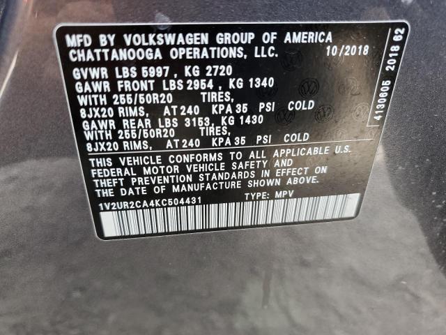 2019 Volkswagen Atlas Se VIN: 1V2UR2CA4KC504431 Lot: 61745434