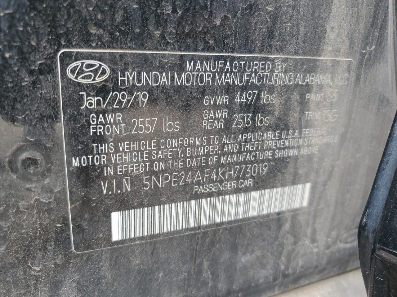 5NPE24AF4KH773019 2019 Hyundai Sonata Se