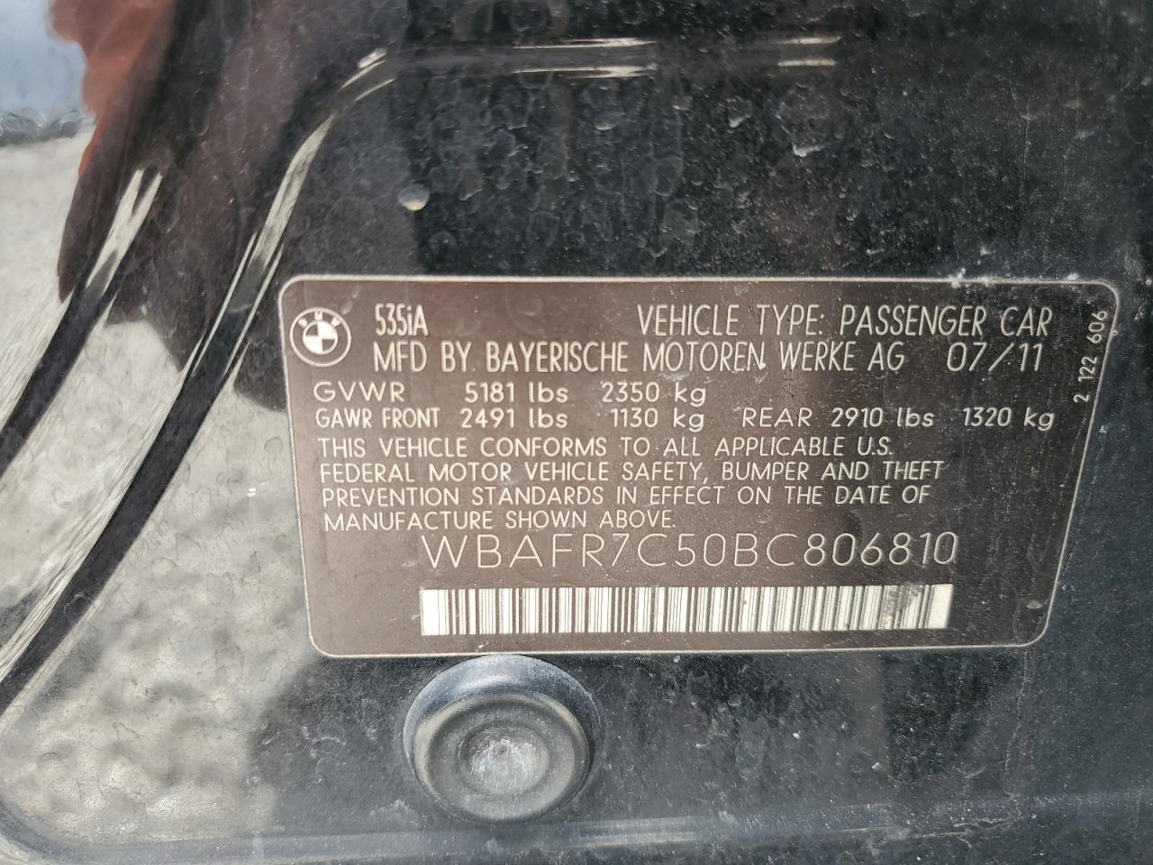 WBAFR7C50BC806810 2011 BMW 535 I