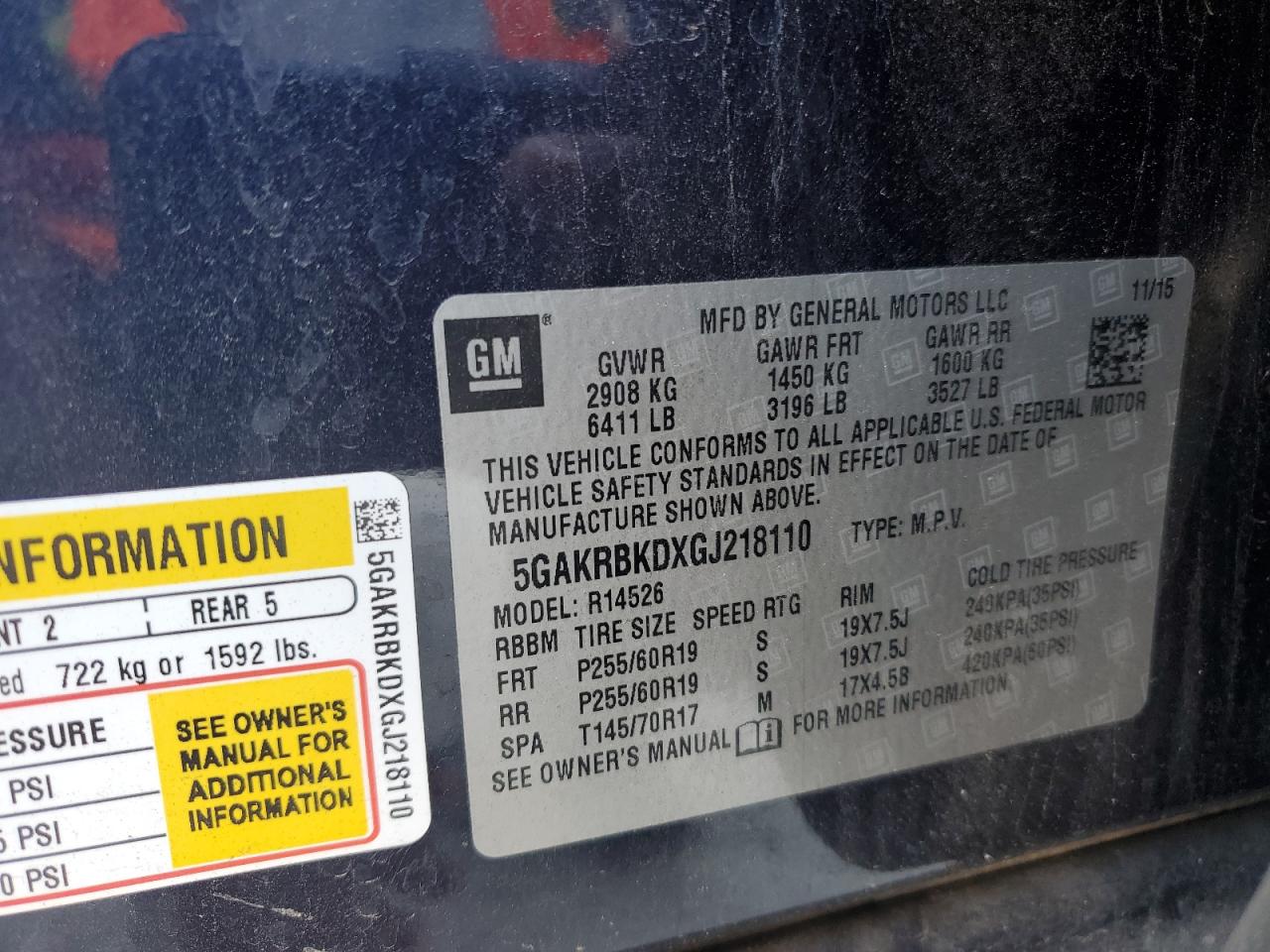 5GAKRBKDXGJ218110 2016 Buick Enclave